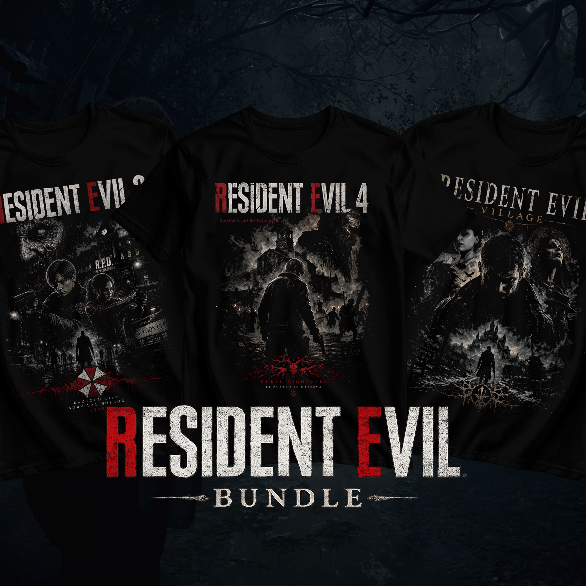 Resident Evil T-Shirt Bundle (3 Pack) – Resident Evil 4, Resident Evil 2, Resident Evil Village Inspired Horror Graphic Tees